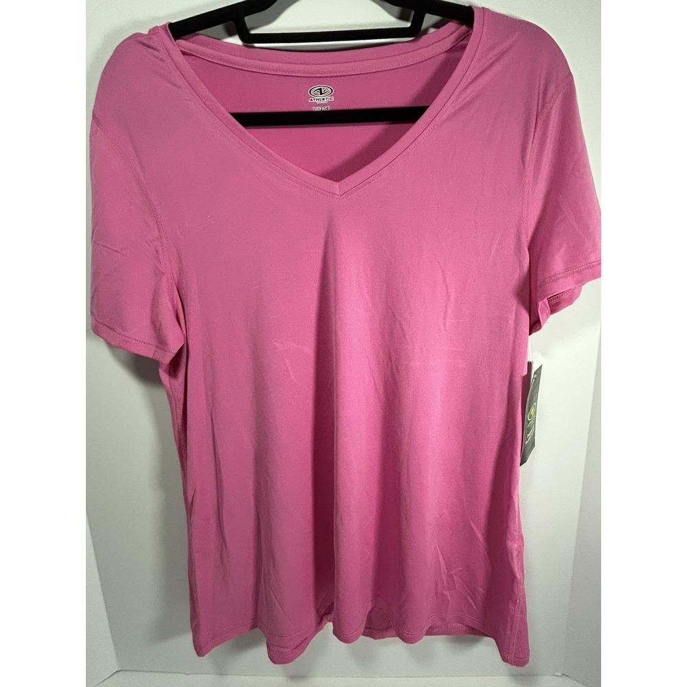 ATHLETIC WORKS Womens Size L pink‎  V Neck Short Sleeve Running T Shirt NWT